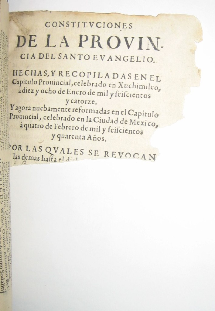 (MEXICO--1640.) Constituciones de la Provincia del Santo Evangelio.